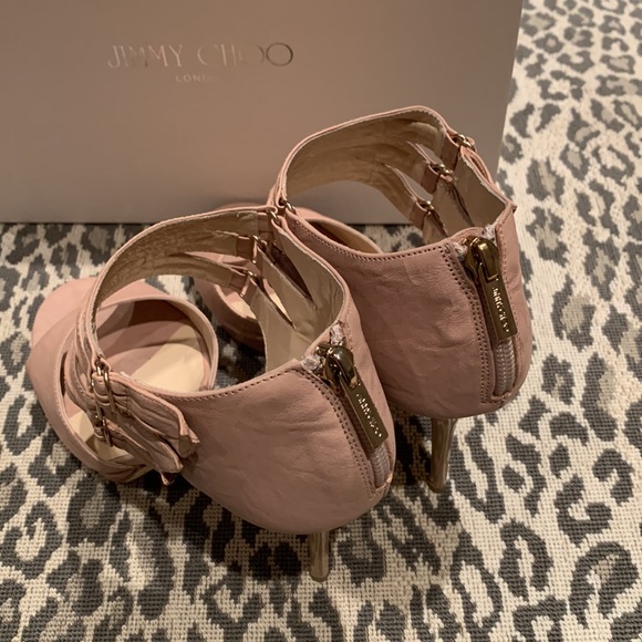 HOST PIC RARE JIMMY CHOO OYSTER POWDER PINK LEATHER PLATFORM SANDALS SIZE US 8 - Picture 11 of 12